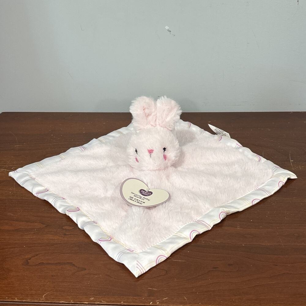 Parents Choice Pink Bunny Security Blanket Baby Lovey Rainbows Plush New